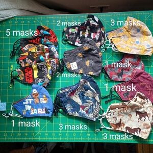 Lot of 21 Adult or Youth Patterned Face Masks Set washable